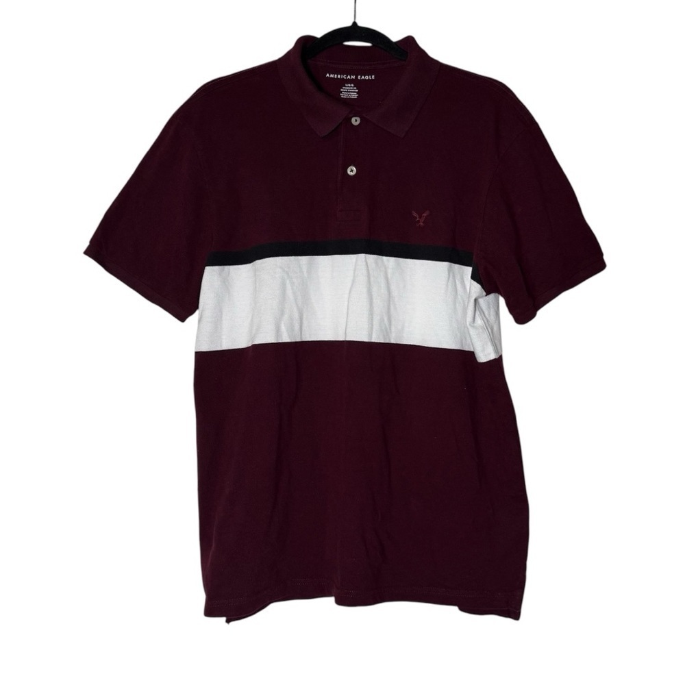 American Eagle Colorblock Polo Shirt Burgundy White Black Size Large Pique